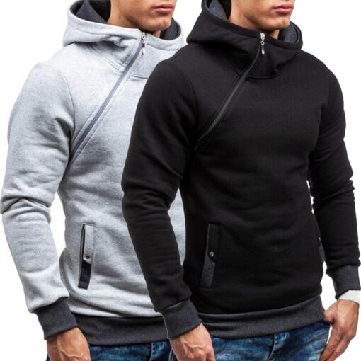 Casual Solid Men Hoodie Diagonal Zipper Long Sleeve Hoodies & Sweatshirts Men's Men's Clothing