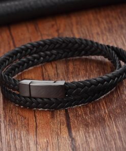 Men’s Stainless Steel Chain Genuine Leather Bracelet Budget Friendly Accessories