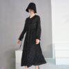 Round Neck Long Sleeve Solid Black Chiffon Dot Loose Dress Dresses Women's Women's Clothing 