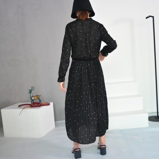 Round Neck Long Sleeve Solid Black Chiffon Dot Loose Dress Dresses Women's Women's Clothing