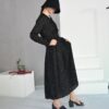 Round Neck Long Sleeve Solid Black Chiffon Dot Loose Dress Dresses Women's Women's Clothing 