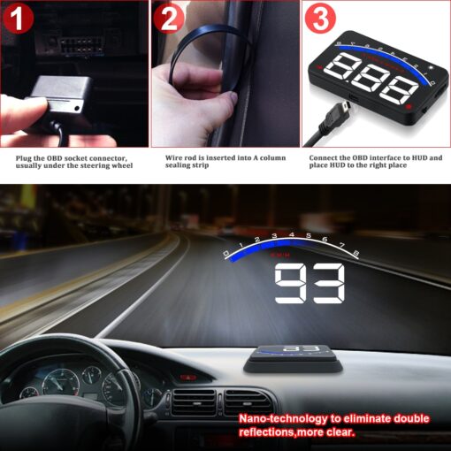 GEYIREN Auto Electronic Overspeed Warning System Water Temperature Alarm Car HUD OBD2 RPM Meter M6 Head-Up Display Auto Parts and Accessories Car Electronics General Merchandise