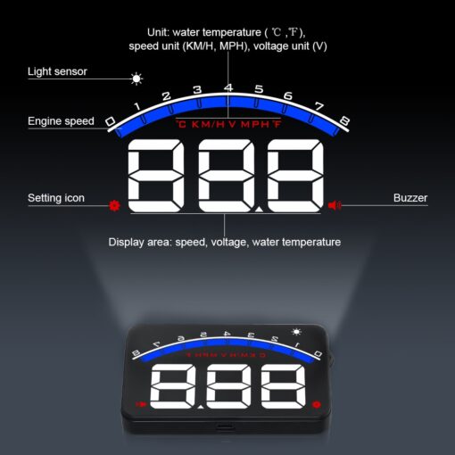 GEYIREN Auto Electronic Overspeed Warning System Water Temperature Alarm Car HUD OBD2 RPM Meter M6 Head-Up Display Auto Parts and Accessories Car Electronics General Merchandise