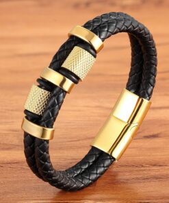Men’s Fashion Stainless Steel Leather Bracelet Budget Friendly Accessories