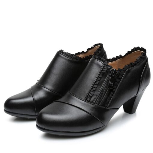 Elegant Fashion High Heels Zipper Plus Velvet Winter Shoes Genuine Leather Women's Shoes Shoes