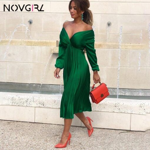 Novgirl Elegant Fit And Flare Pleated Satin Dress Dresses Women's Women's Clothing