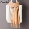 Women Solid Color Cashmere Scarf with Tassel Women's Accessories Accessories