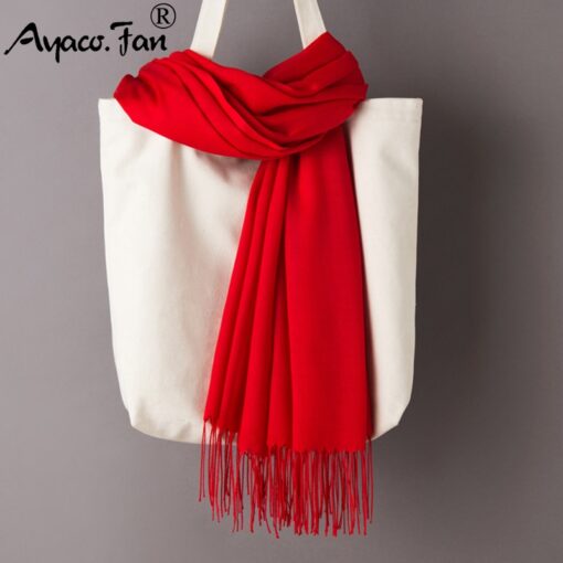 Women Solid Color Cashmere Scarf with Tassel Women's Accessories Accessories