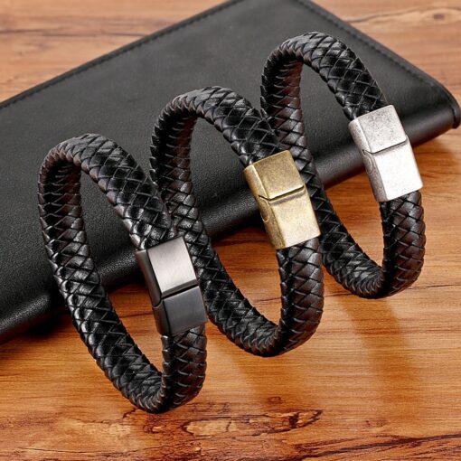 Men’s Vintage Stainless Steel Hand-knitted Leather Bracelet Budget Friendly Accessories