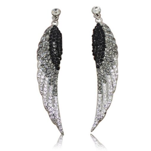 Women Silver Rhinestone Angel Wings Feather Stud Earrings Budget Friendly Accessories