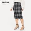 SHEIN Black Solid Women Plus Size Elegant Pencil Skirt Spring Autumn Office Lady Workwear Stretchy Bodycon Knee-Length Skirts Skirts Children's Girl Clothing 