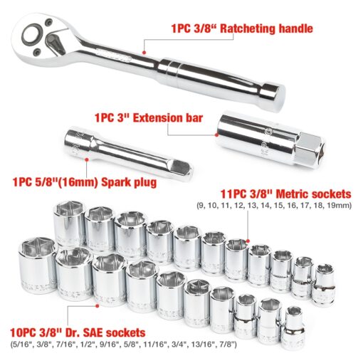 WORKPRO 24PC Tool Set Torque Wrench Socket Set 3/8″ Ratchet Wrench Socket Spanner Tools & Machinery Hand Tools