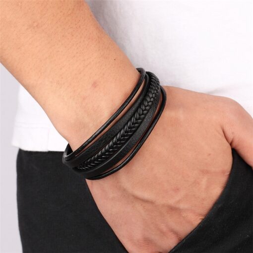 Men’s Genuine Leather with Stainless Steel Buckle Bracelet Budget Friendly Accessories