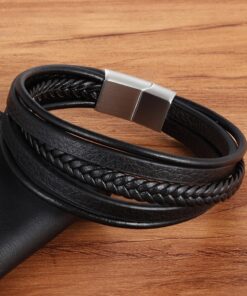 Men’s Genuine Leather with Stainless Steel Buckle Bracelet Budget Friendly Accessories