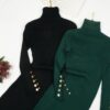 Knitted Dress ButtonsTurtleneck Sweater Dresses Lady Slim Bodycon Long Sleeve Dresses Women's Women's Clothing 