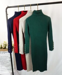 Knitted Dress ButtonsTurtleneck Sweater Dresses Lady Slim Bodycon Long Sleeve Dresses Women's Women's Clothing
