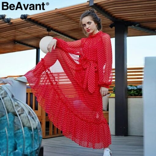 BeAvant Polka dot red autumn winter dress Dresses Women's Women's Clothing