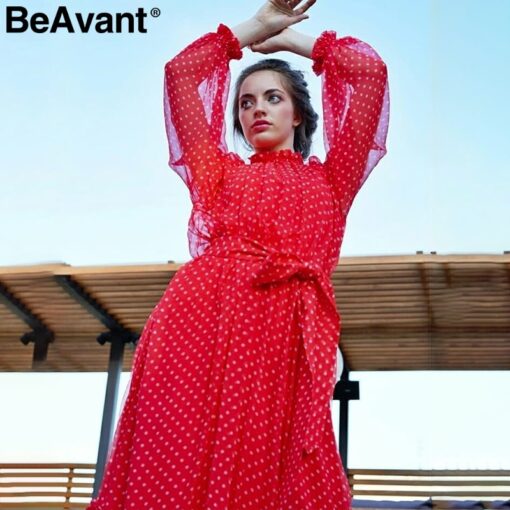 BeAvant Polka dot red autumn winter dress Dresses Women's Women's Clothing