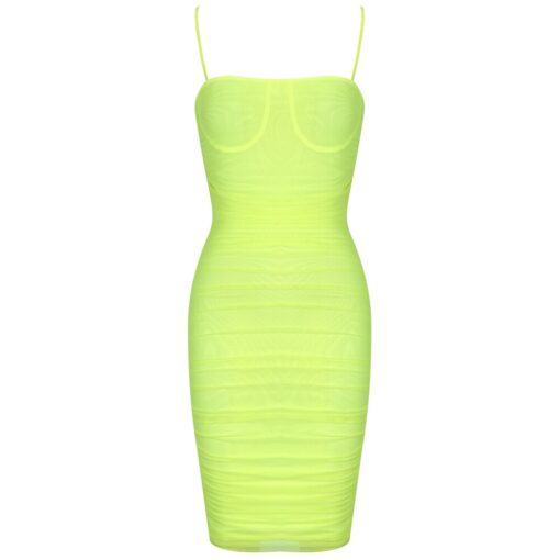 Ocstrade Women Neon Green Ruched Organza Mesh Dress Dress Women's Women's Clothing