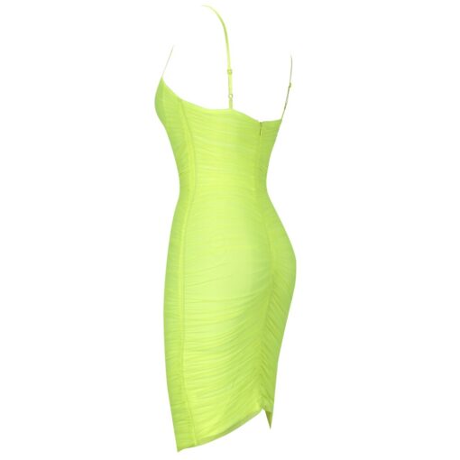 Ocstrade Women Neon Green Ruched Organza Mesh Dress Dress Women's Women's Clothing