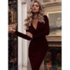 Winter Casual Solid Color Long Sleeve Elegant Office Lady Dress Sexy Deep V Neck Bodycon Pencil Party Dresses Dresses Women's Women's Clothing 